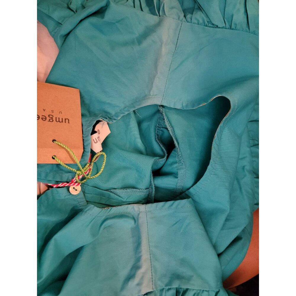 Umgee Womens Ruffle Sleeve Teal Dress L 100% Cotton - Picture 4 of 4